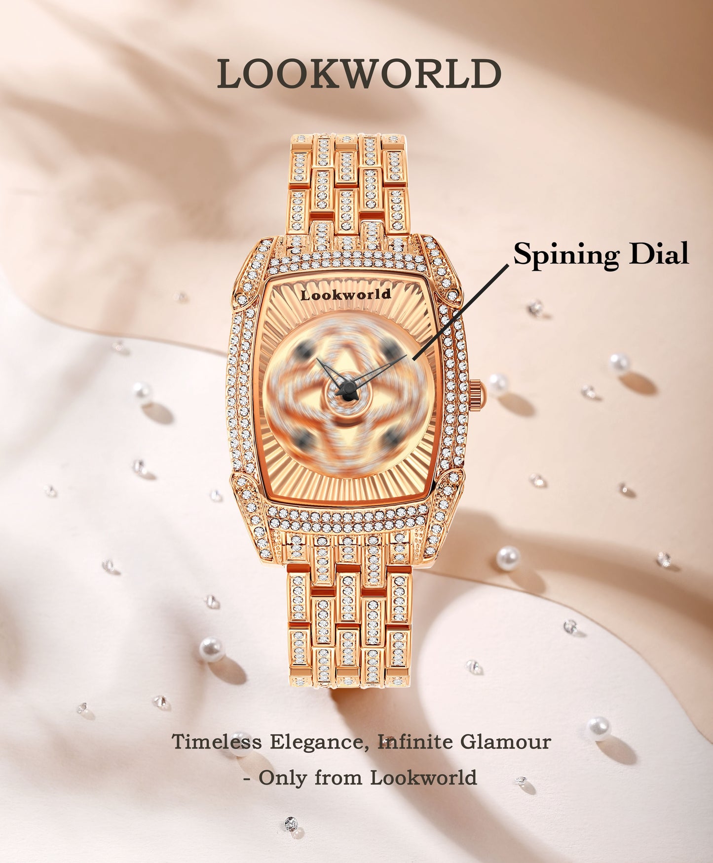 LOOKWORLD Hip-Hop Large Dial Rhinestone Stud Fortune Tuner Series Quartz Watch