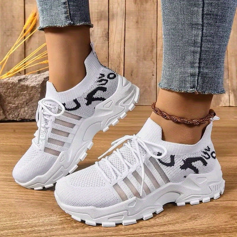 Women'S Shoes, Fashionable New Style, Mesh, Breathable Sports Shoes, Retro White Sneakers, Korean-Style, Casual Women'S Shoes, Leopard Print Embellishment, Running, Walking, Brisk Walking, Tennis, Outdoor