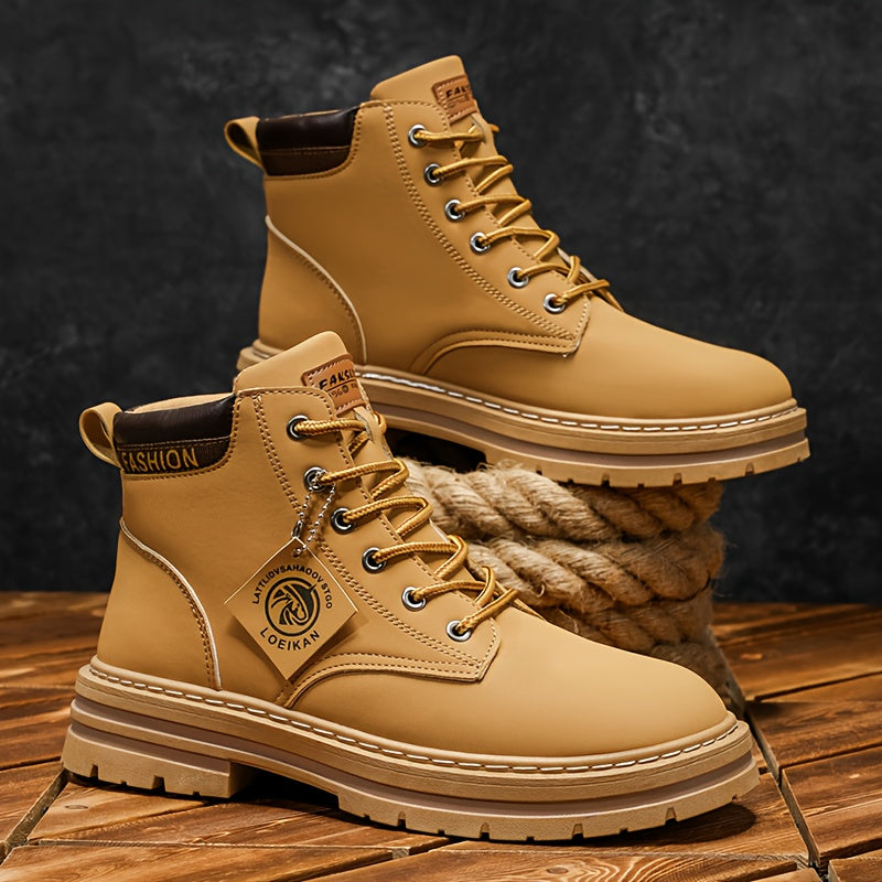 Men'S High-Top Winter Snow Boots with Thick PVC Sole & Warm Lining - / Brown - All-Terrain Traction, Lace-Up Closure, Outdoor Footwear, Durable Construction, Rugged Design, Outdoor Enthusiasts, Sturdy Build, Sporty Look, Hiki