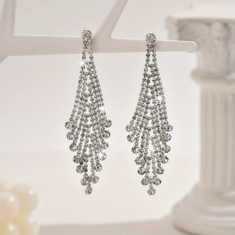Women' Long Rhombus/ Earrings with Tassels - K Plated Sparkling Retro- Dangle Earrings Suitable for Daily Wear & Party Accessories, Year-Round Elegant Statement