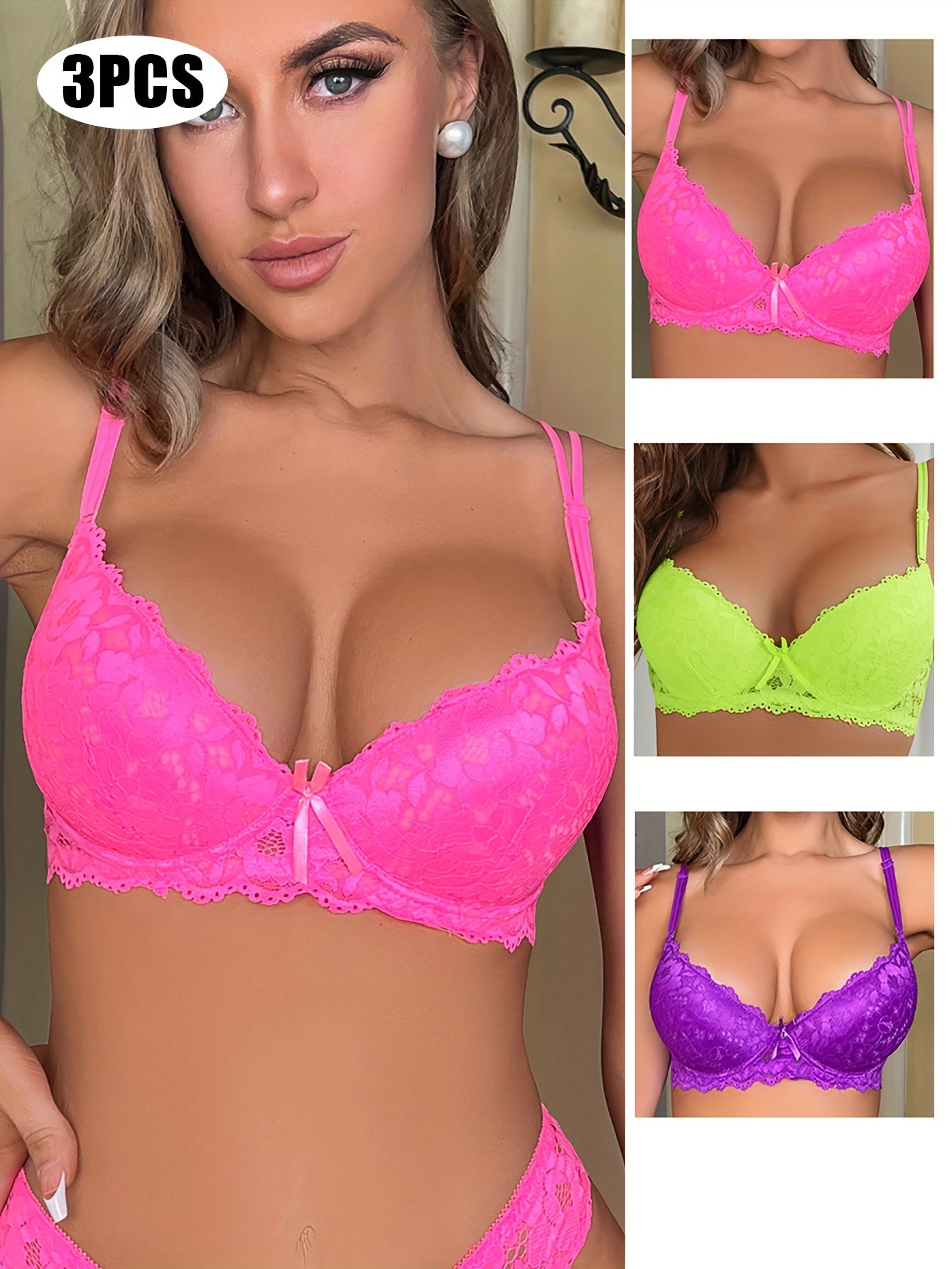 3pcs Women's Sexy Lingerie Bra