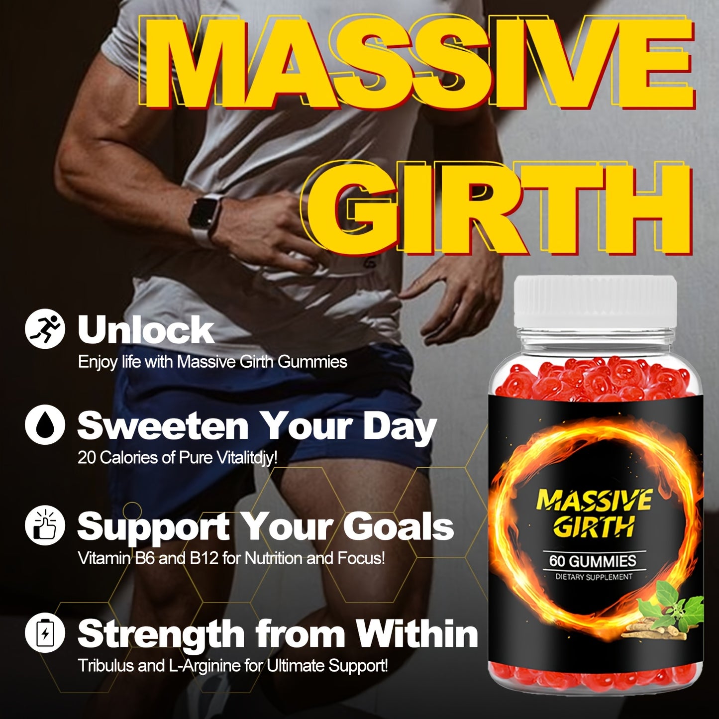 [Natural MASSIVE GIRTH] 60 MASSIVE GIRTH Gummies | Rich In Natural Ingredients, Maca Root, Ashwagandha, Monkey Tail Grass, Saw Palmetto And Multiple Minerals