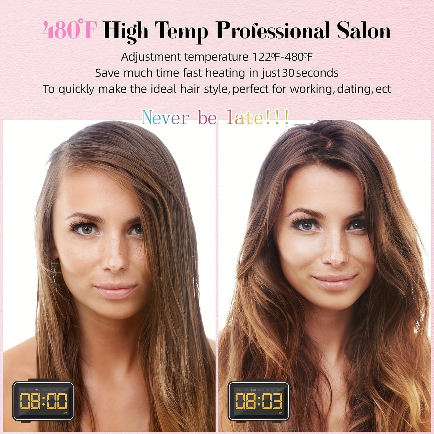 DORISILK 480°F High Temp Hair Straightener and Curler, Titanium Flat Iron Rhinestone Straightening Iron, 2 in 1 Straightening Curling 1" Salon Professional Dual Voltage Crystal Bling Rose Pink