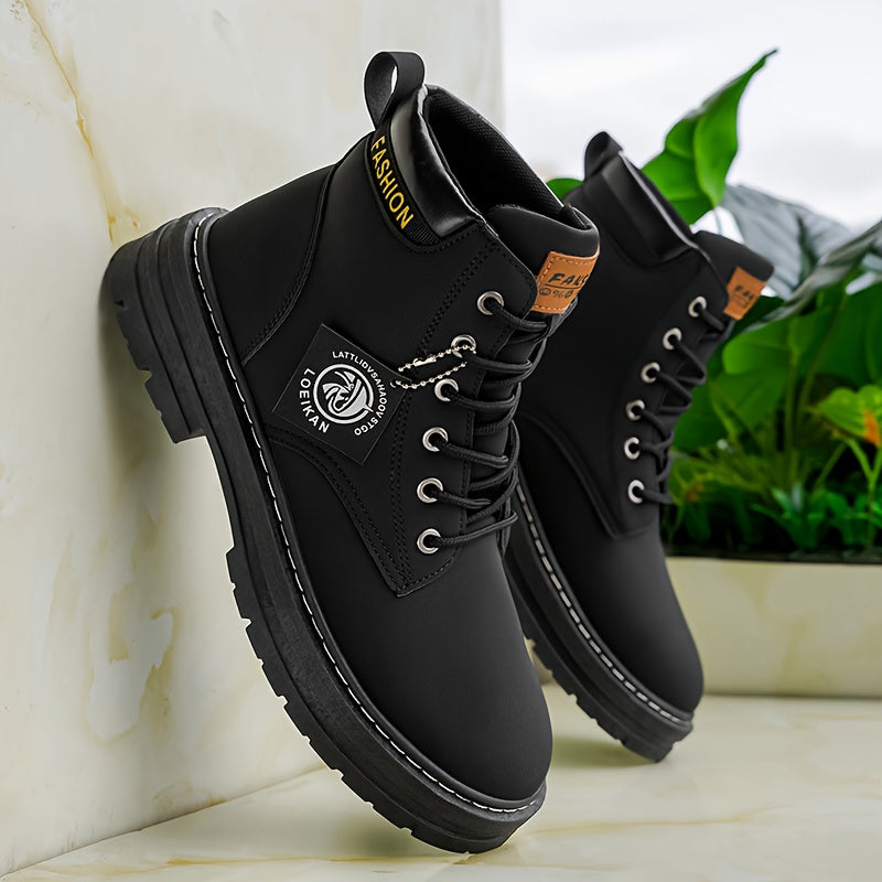 [Heavy-Duty Work Boots] Men's Heavy-Duty Work Boots - All-Terrain Non-Slip PVC Sole, Lace-Up Ankle Support Boots for Construction, Hiking, Outdoor - Cushioned Insole & Easy-Clean Synthetic - All-Season Industrial & Casual Sho