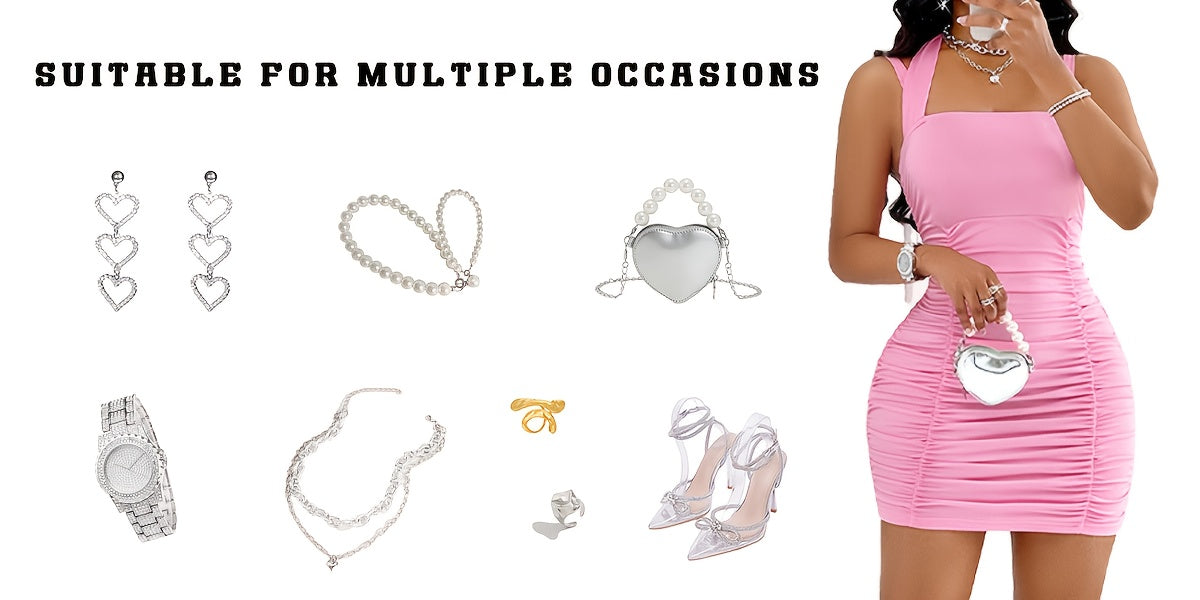 Elegant Women's Pink Halter Neck Ruched Bodycon Dress - Sexy Backless Design, Polyester And Elastane Blend, Perfect for Spring/Summer/Fall Events, Party Wear DressRuched ElegantShiny Texture