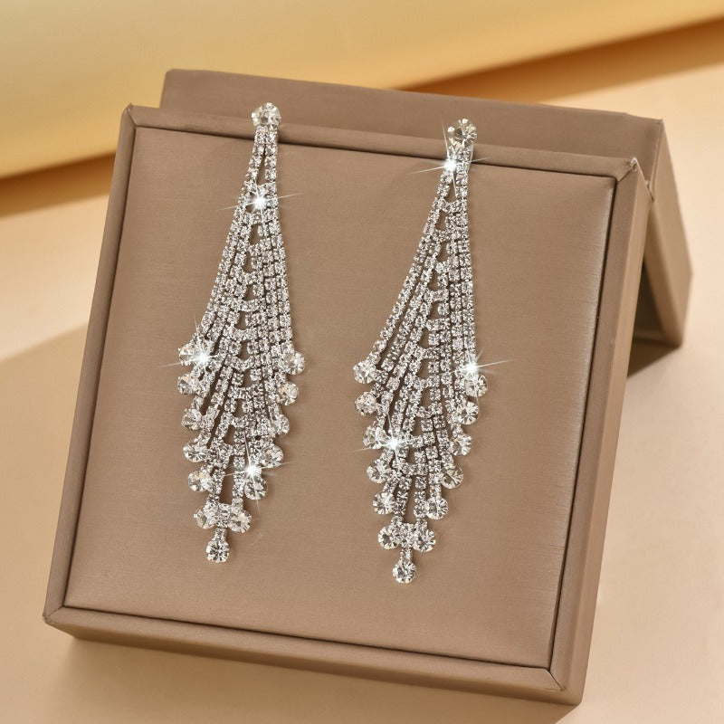 Women' Long Rhombus/ Earrings with Tassels - K Plated Sparkling Retro- Dangle Earrings Suitable for Daily Wear & Party Accessories, Year-Round Elegant Statement