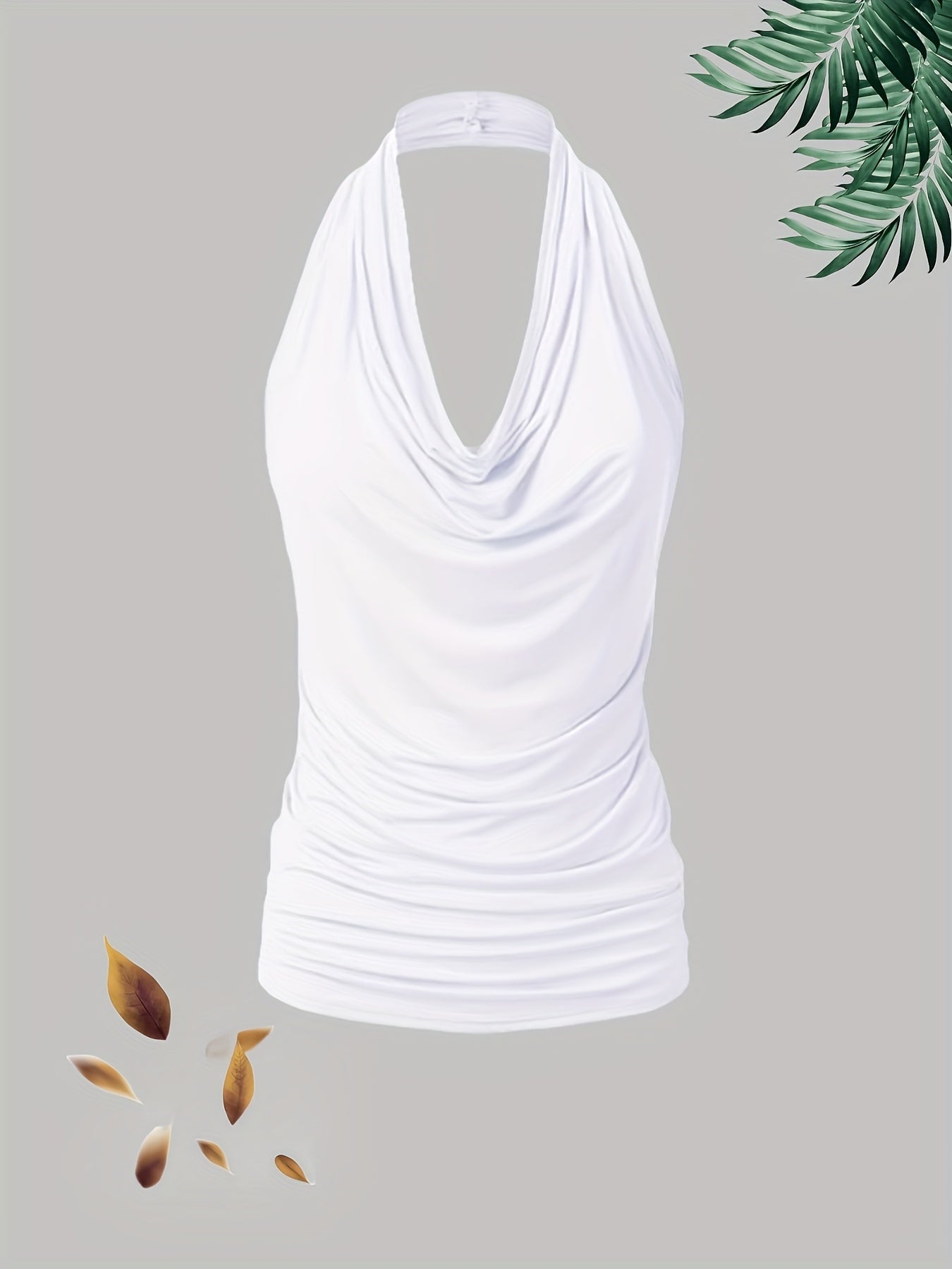 Plus Size, New Fashion Women's Casual Solid Color Halter Neck Large Size Vest Set