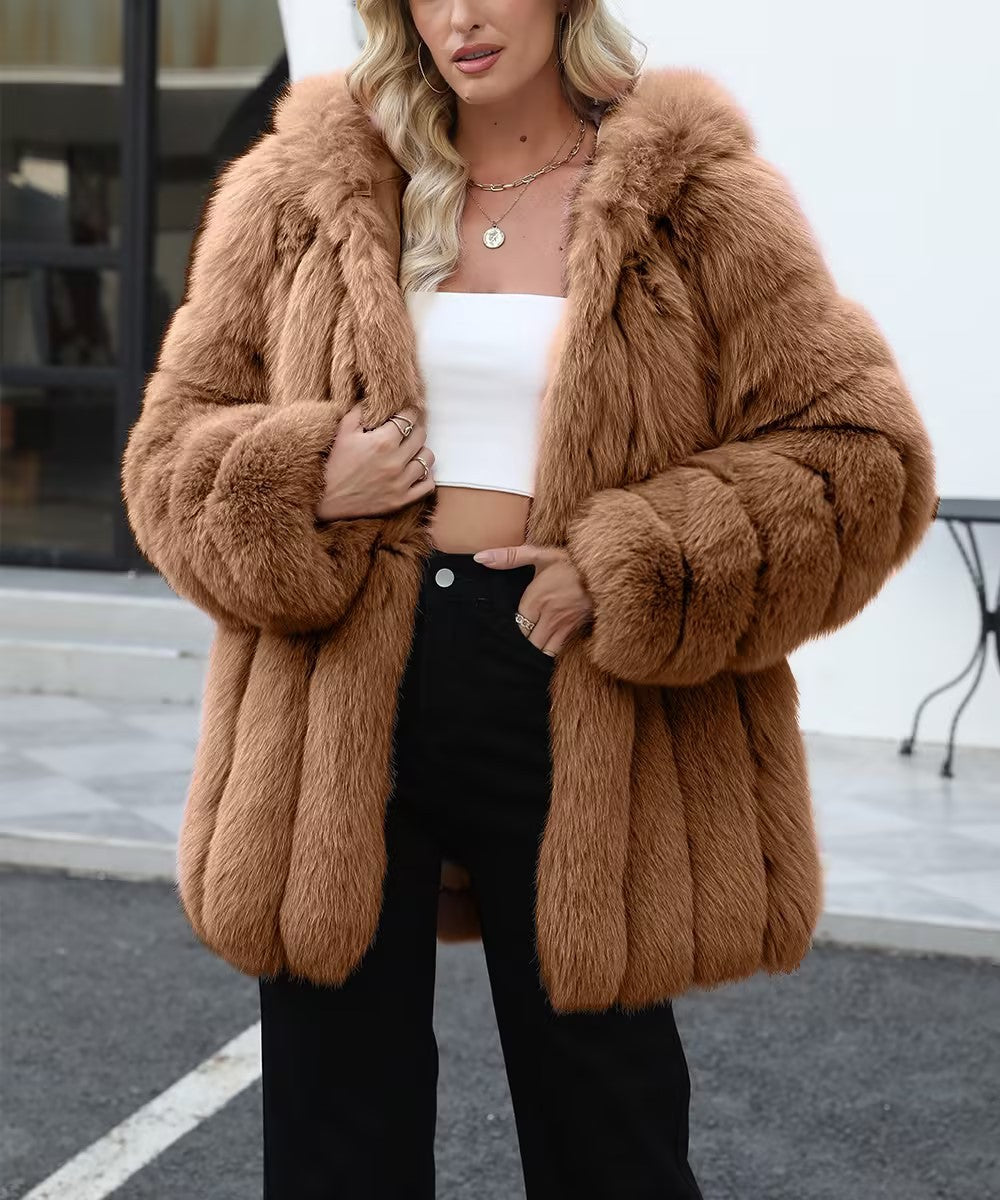 Plus Size, Plus-size Women's coat new European and American autumn winter faux fur warm fluffy plus-size Women's coat faux fox fur jacket fur winter wear plus-size fashion outwear