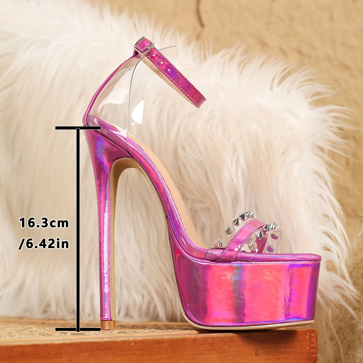 Women'S Pink Metallic High-Heel Sandals with Buckle Ankle Strap - Open Toe, Stiletto Heel, Synthetic Upper, All-Season Fashion, Stylish Footwear|Open Toe Heels|Buckle Closure