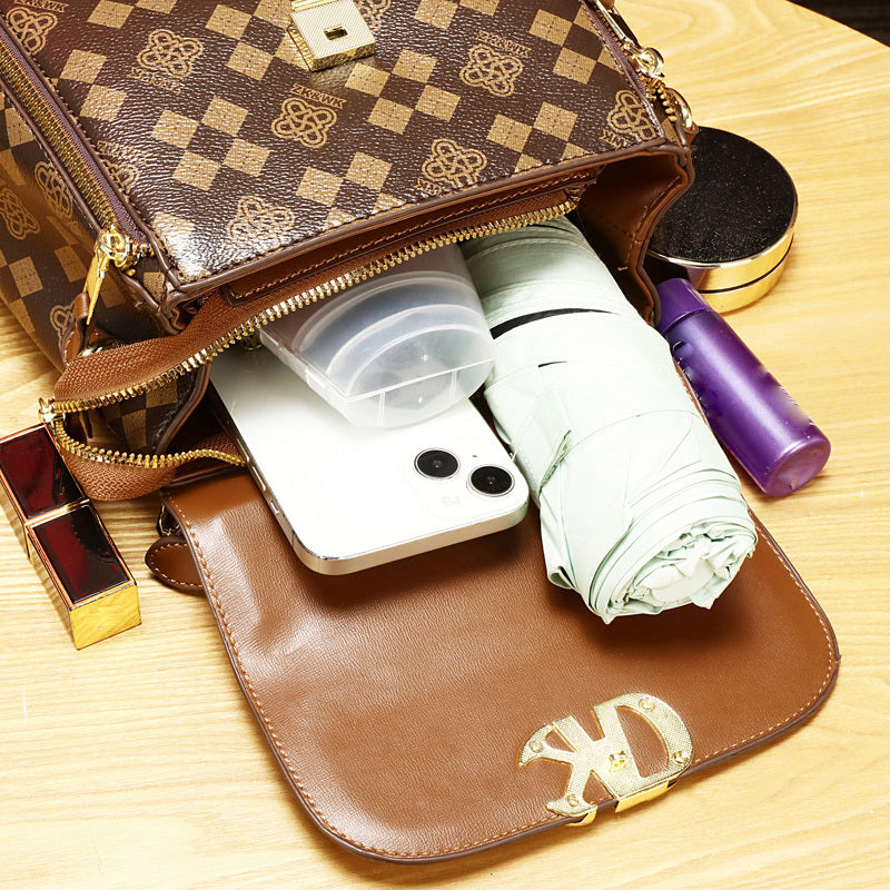 Women'S Handbag Set - Elegant Brown & Golden Tote with Detachable Strap, Zipper Closure, Polyester - Stylish Everyday & Formal Purse for Women, Versatile For Casual & Formal Occasions, Ladies Handbags, Urban Style, Durable Co