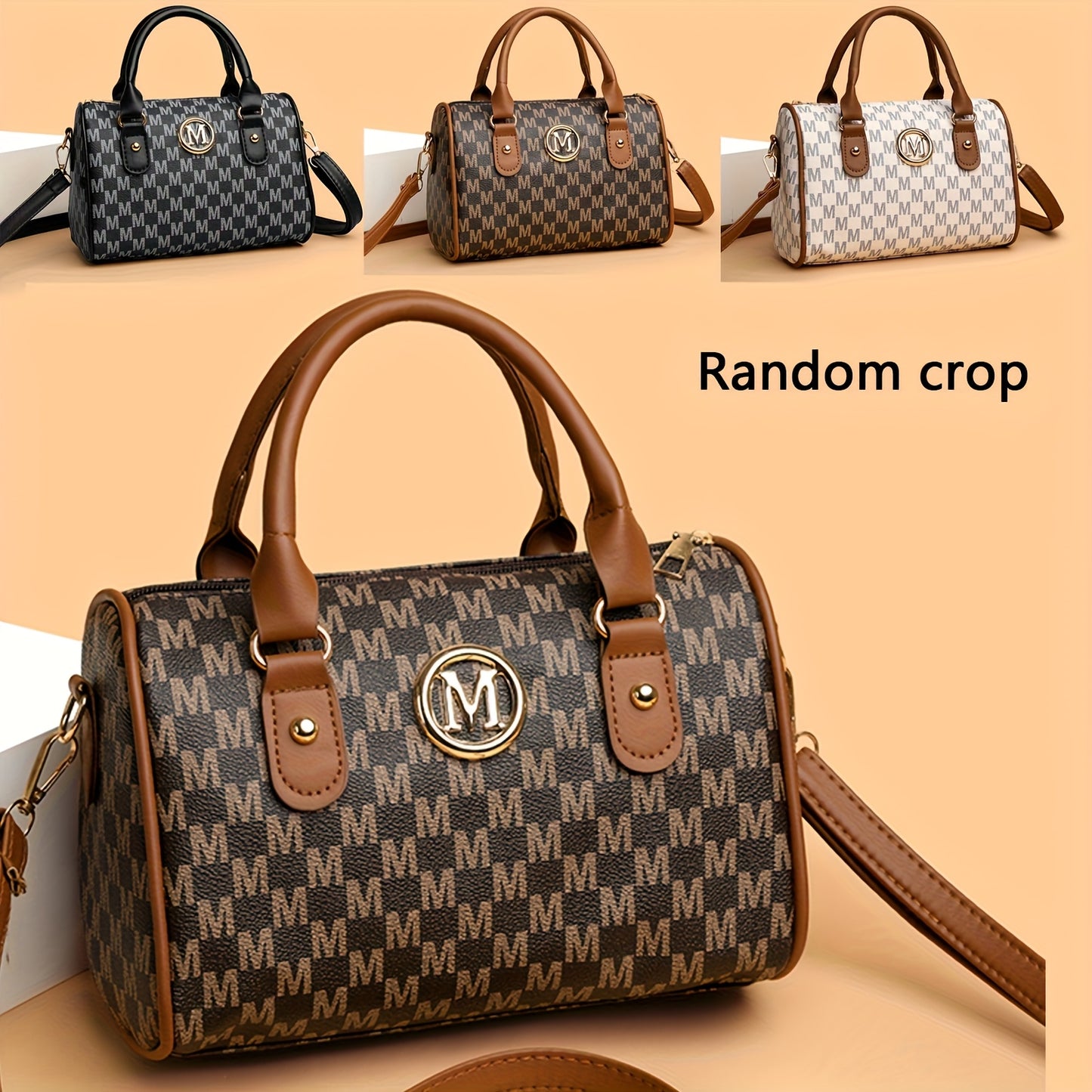 1pc New Single Shoulder Bag With "M" Logo Patch, With Removable Shoulder Strap, Boston Crossbody Bag, Unisex, Can Used As A Handbag, Phone Bag, Suitable For Gifts, Daily Travel, Shopping, Commuting.