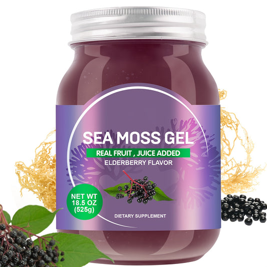 [Wildcrafted Irish Sea Moss Gel] Wildcrafted Irish Sea Moss Gel, Advanced Raw Sea Moss - Rich in Minerals & Vitamins, Elderberry Flavor, 18.5OZ, Natural Ingredient True Sea Moss Gel, Nutritional Supplement