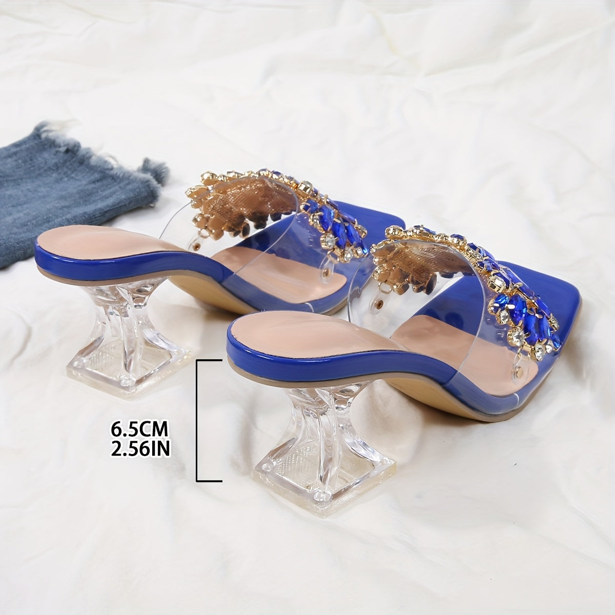 New Women'S High-Heeled Sandals with Transparent Crystal Heels And Rhinestone Embellishments, Perfect for Upscale Parties And Weddings.