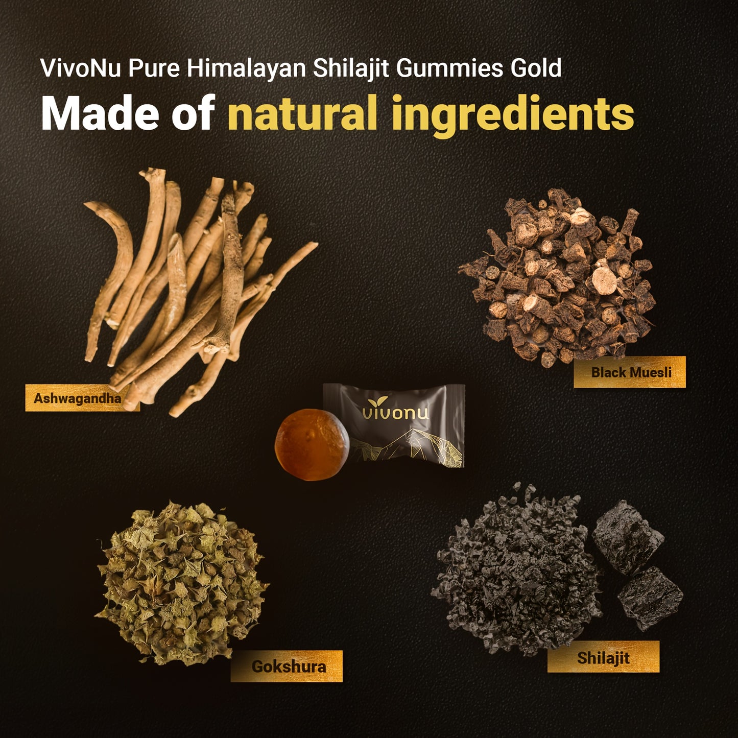 Himalayan Shilajit Gummies | With Ashwagandha, Gokshura & Other Herbs | No Added Sugar | 60 Gummies