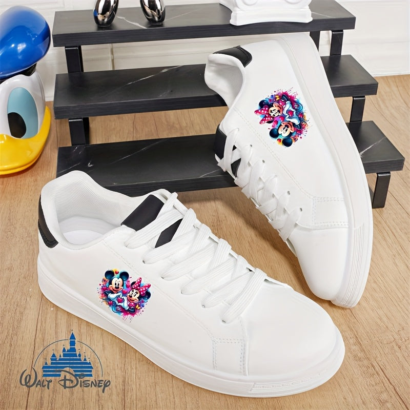 New Disney Mickey Minnie Lover Trendy Cartoon Cute Pattern, Women's Solid Color 2D Print Sneakers, Men's Comfortable Low-Top Casual Shoes, Couples' Four Seasons Style, Lightweight Versatile Everyday Shoes, Best Gift for Sprin