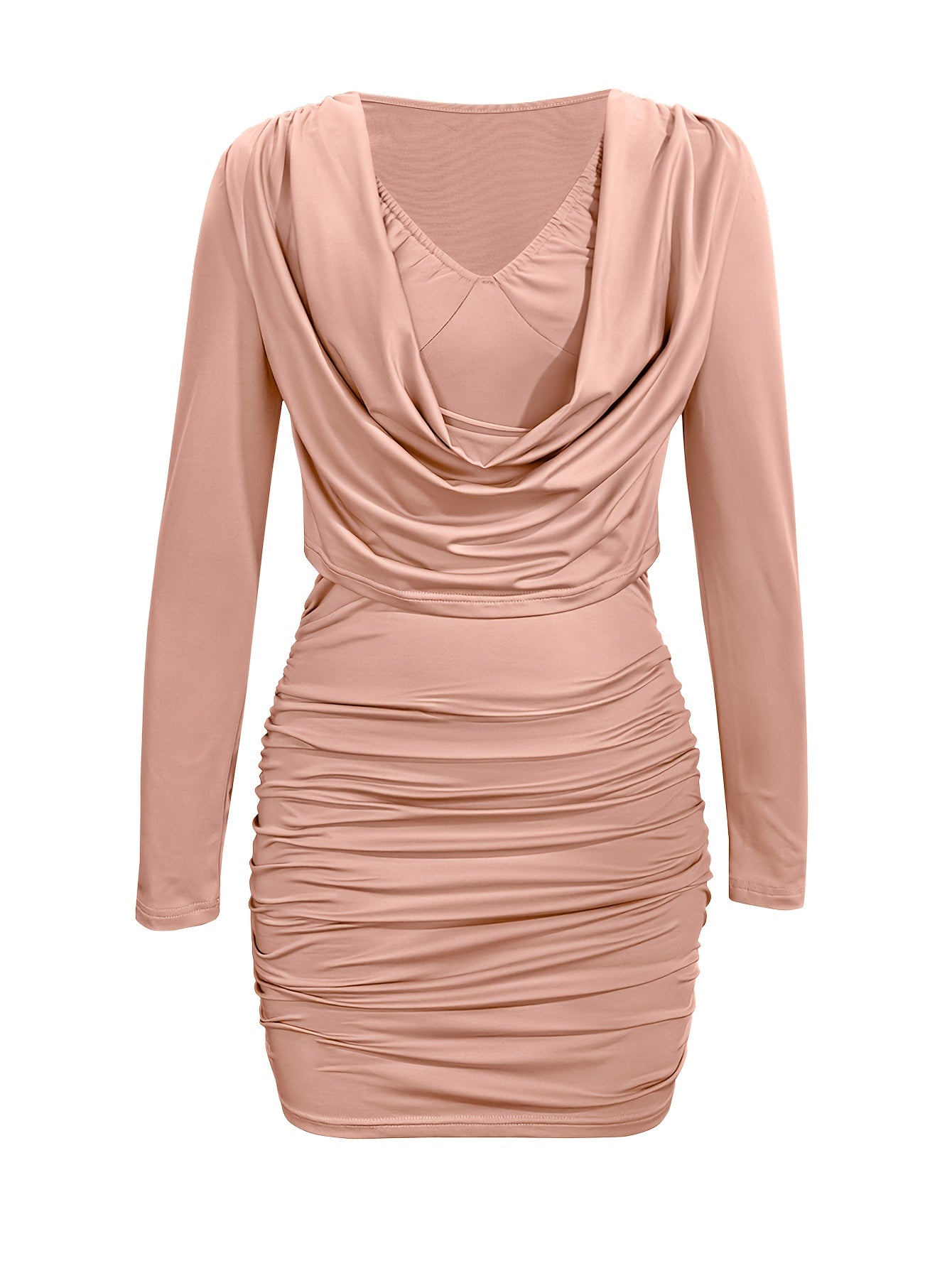 Autumn And Winter Women's Sexy Dresses, V-neck, Solid Color, Tight-fitting, Hip-hugging, Ruffled Design, Short Length, Sexy Hip-hugging Mini Dress.