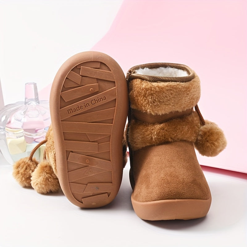 Kids' Plush Snow Boots - Slip-On Winter Boots with Non-Slip TPR Sole, Soft Fabric Upper & Fuzzy Lining - Warm Cold Weather Shoes for Boys & Girls, Toddler & Children - Christmas Halloween Gift (Pink) - Easy On/Off for Snow, I