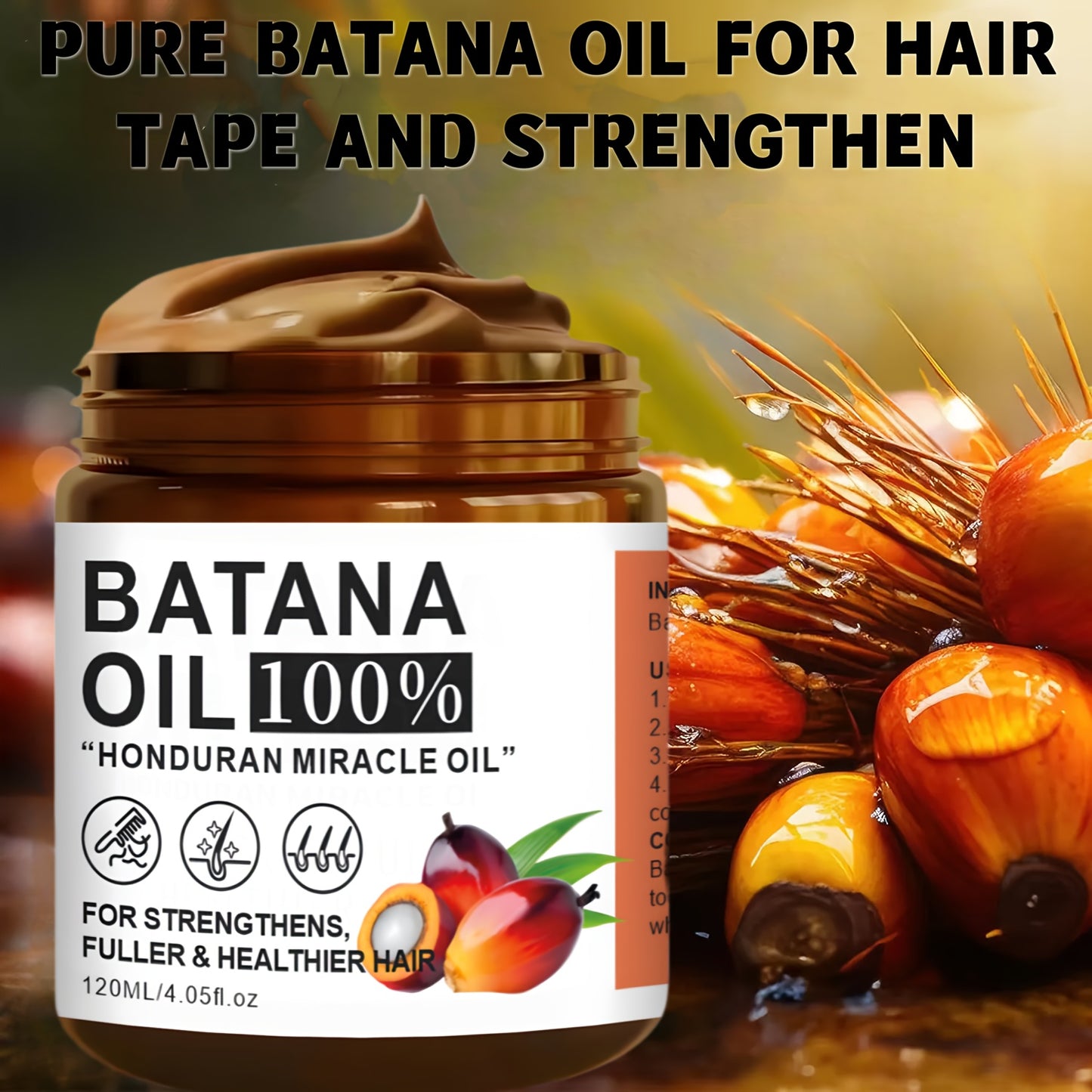 120ml Bataana Oil Hair Care, Rich in Vitamins, Moisturizes and Smooths Hair Texture, Repairs Damaged Hair Suitable for All Hair Types, Unisex