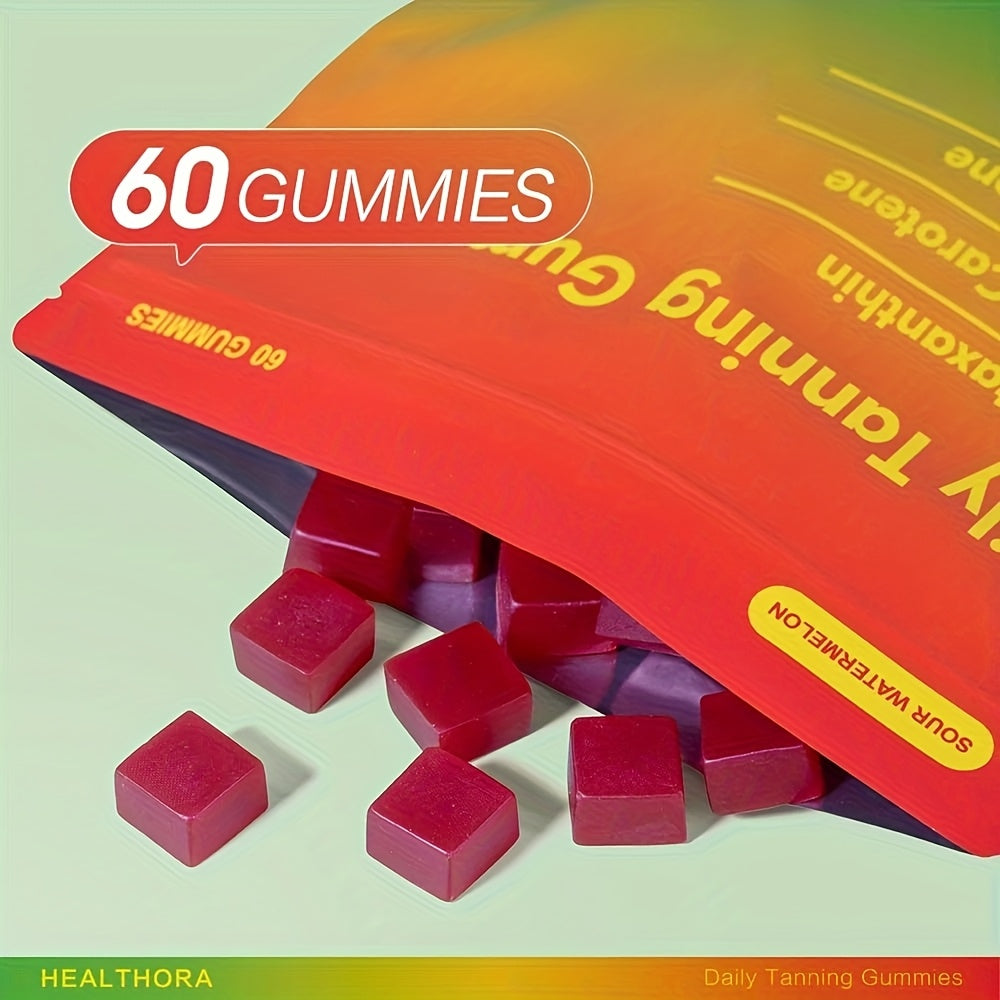 60 Daily Tanning Gummies with Astaxanthin, Tomato Lycopene & Beta-Carotene - 30-Day Supply, Hypoallergenic, 30mg Astaxanthin, 50mg Niacinamide, 125mg Cholecalciferol, 8000mg Beta Carotene, Summer Glow Supplement, Fruit Antiox