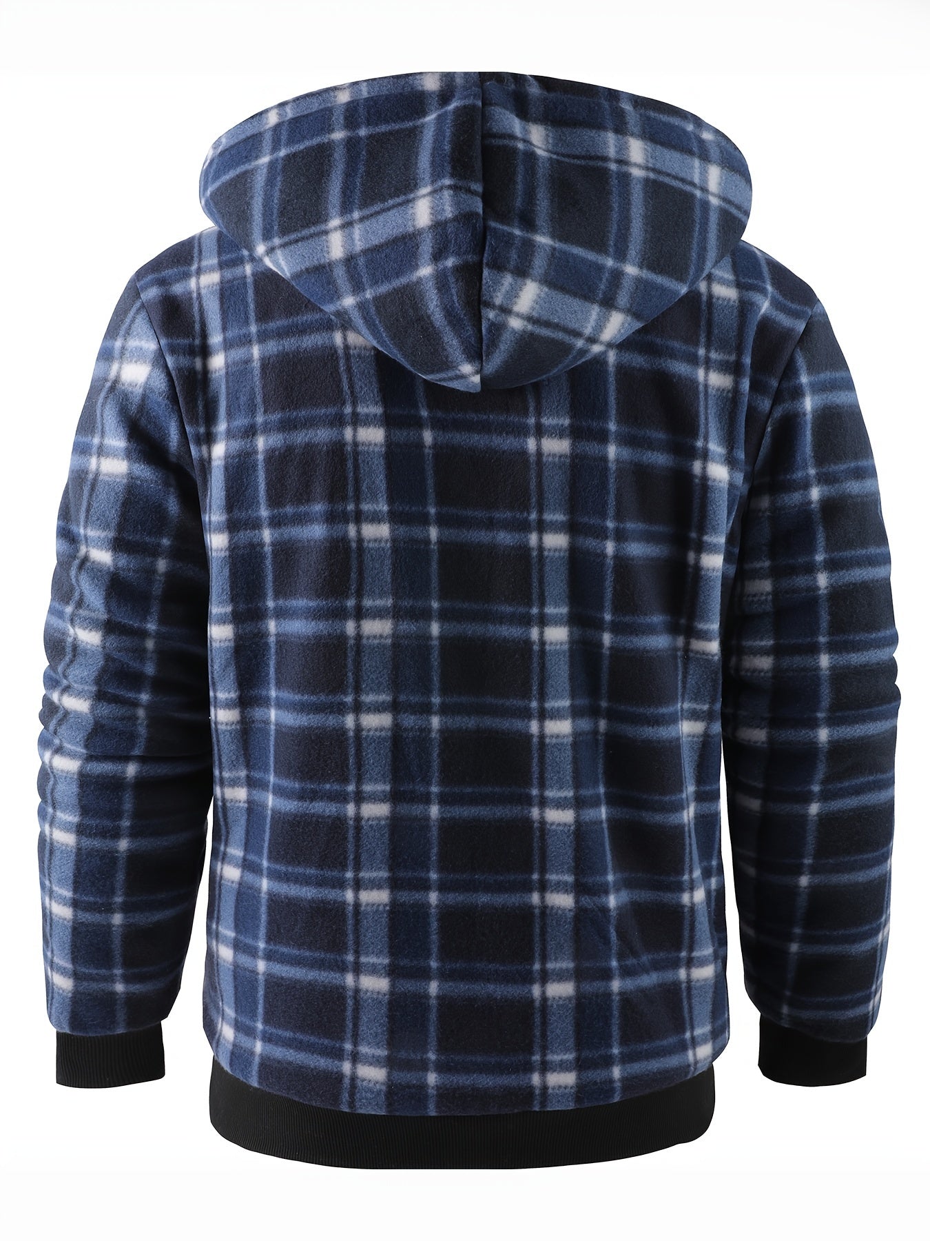 Men's Heavyweight Fleece Hooded Jacket - Full-Zip Sherpa Lining, Thick Winter Coat with Plaid Pattern (Blue/Black/Beige/Brown), Zippered Pockets, Hand Washable, Casual Outerwear for Cold Weather & Everyday Use - Ideal for Ski