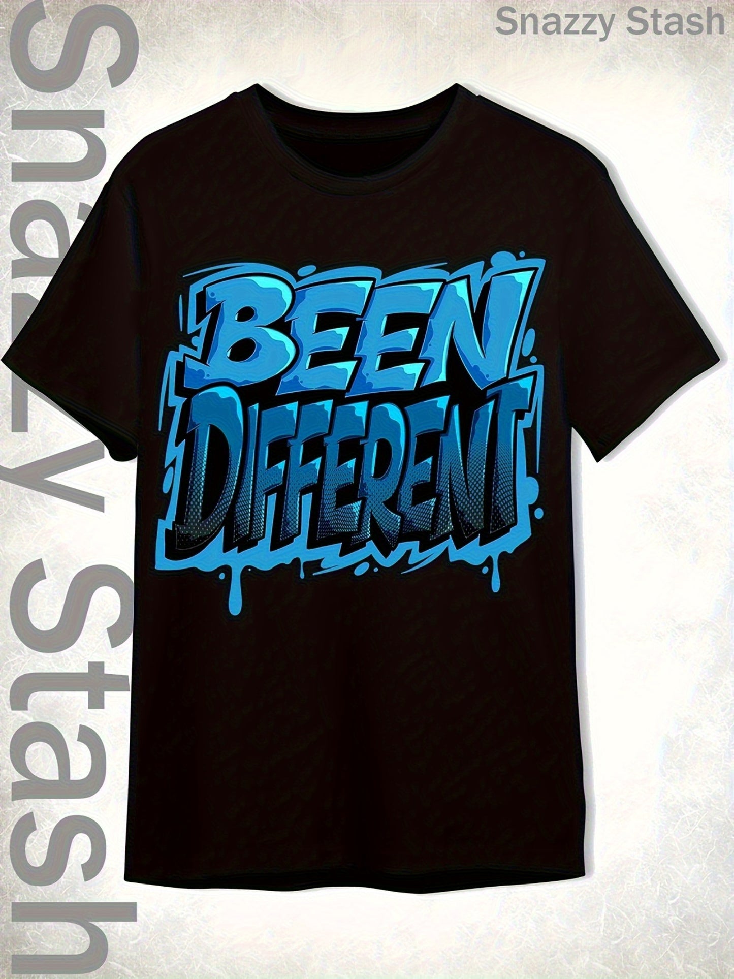 BEEN DIFFERENT Unisex Retro 90s Graphic T-Shirt - Powder Blue & Black Bold Text Design, Cotton Crew Neck Streetwear Tee with Glossy Finish, Straight Cut Fit for Men & Women, All-Season Casual Wear, Seasonal Fashion | Comforta