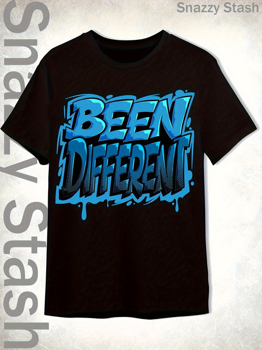 BEEN DIFFERENT Unisex Retro 90s Graphic T-Shirt - Powder Blue & Black Bold Text Design, Cotton Crew Neck Streetwear Tee with Glossy Finish, Straight Cut Fit for Men & Women, All-Season Casual Wear, Seasonal Fashion | Comforta