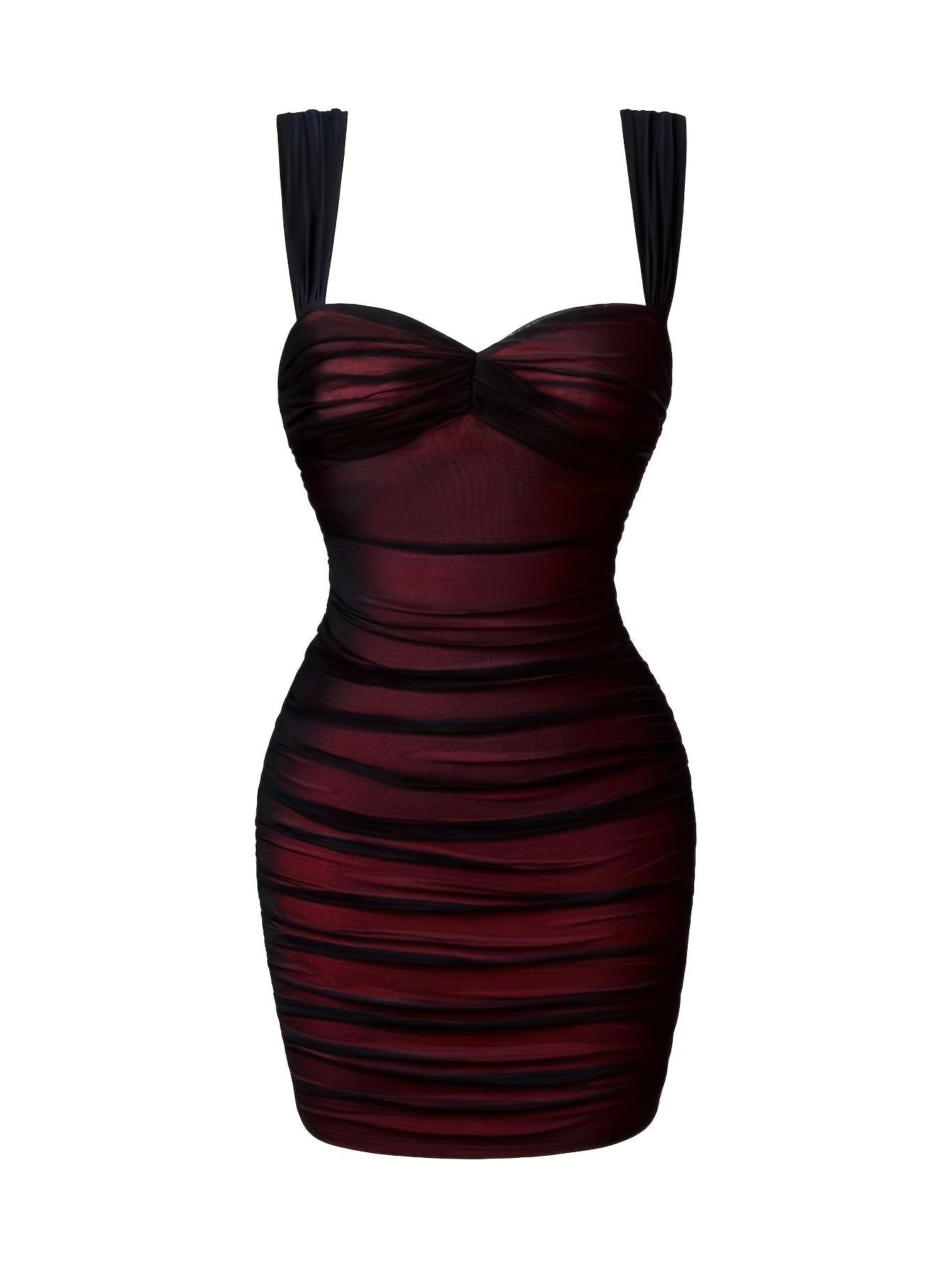 Elegant Bodycon Mini Dress with Semi-Sheer Spaghetti Straps & Zipper Back - Burgundy Stretchy, Slim Fit, Machine Washable for Parties & Evening Out, Spaghetti Suspender Dress, Night Out, Fitted Silhouette, Sleek Texture, Fash