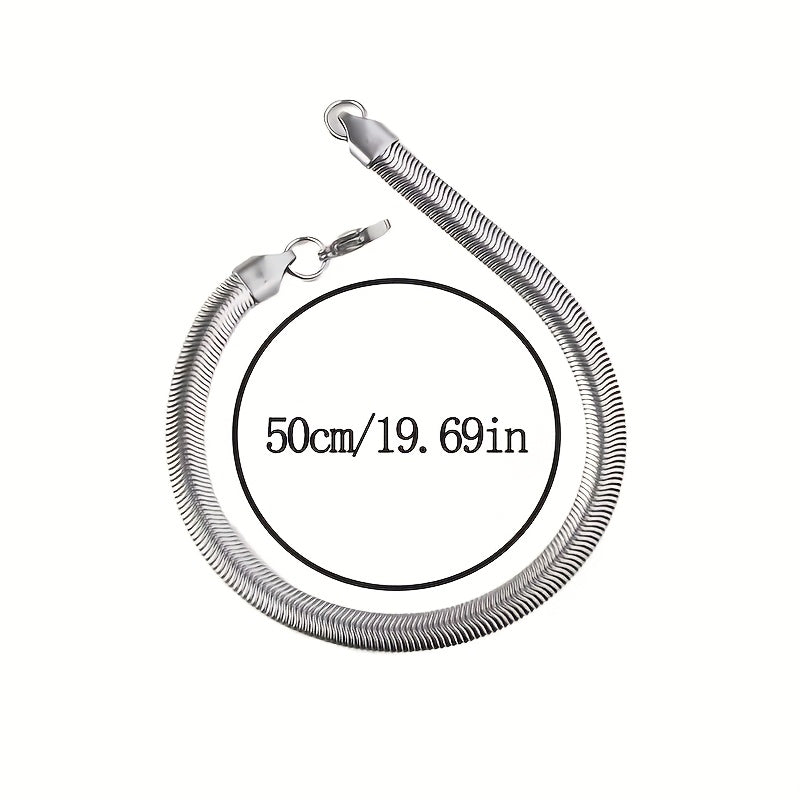 [Stainless Steel Necklace] Stainless Steel Men's Flat Snake Chain Necklace | Bohemian Style, Uncoated Geometric Collarbone Jewelry, Fashionable And Simple Design, Suitable For Daily Wear And Gifts