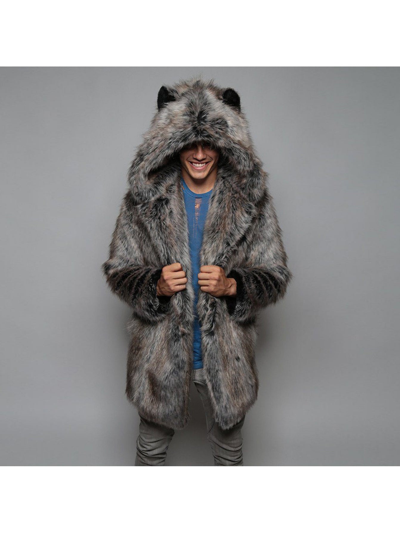 New European and American Style Faux Fur Coat for Men Winter Casual Warm Mink Fur Long Coat with Hood