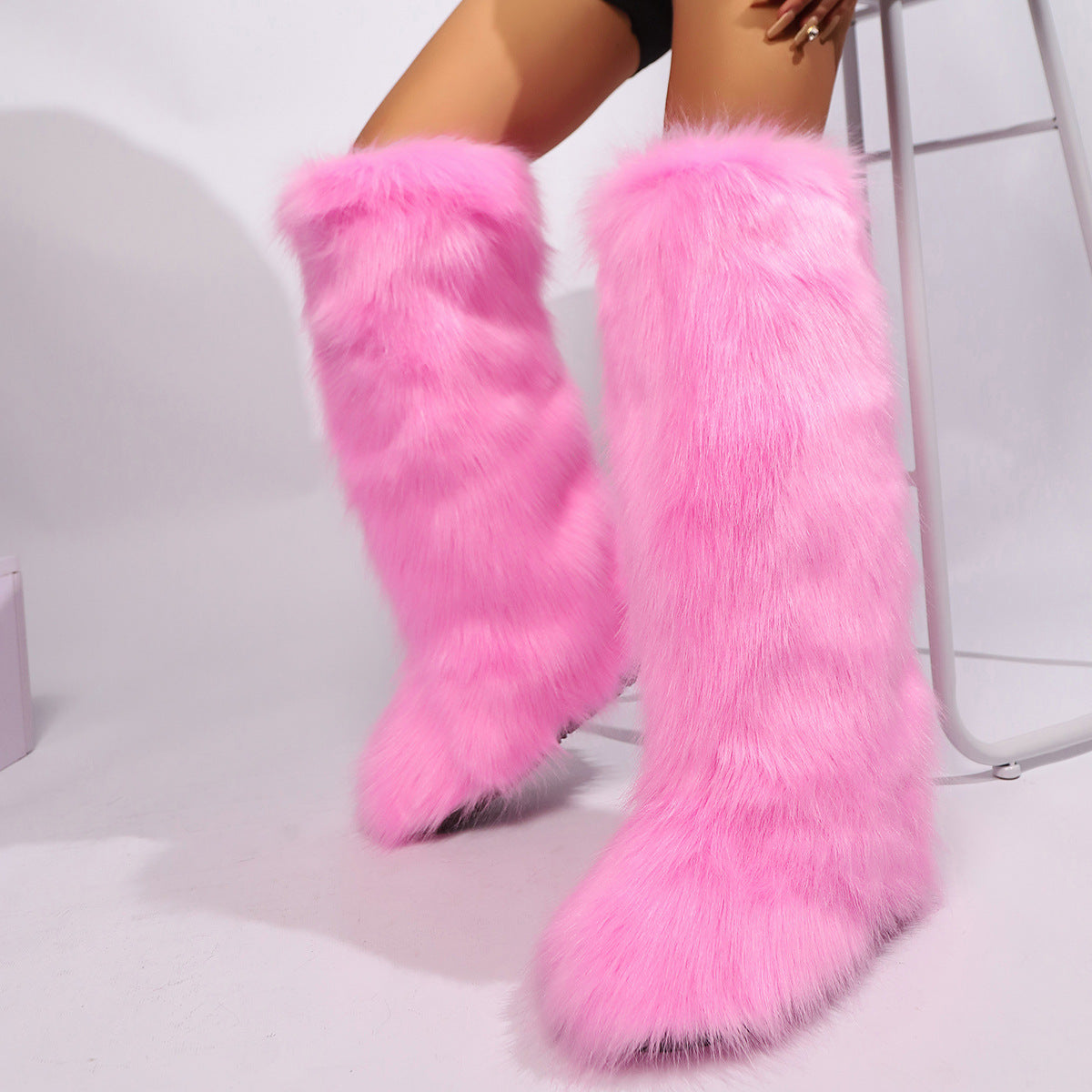 Women's Knee-High Snow Boots with Thick Faux Fur Collar & Buckle Closure - Slip-Resistant TPR Sole, Plus Size US 5-13 (EU 36-43), All-Season Winter Boots for Ice, Snow & Casual Wear - Ins-Inspired Round-Toe Booties