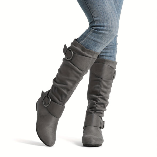 Womens Knee High Low Hidden Wedge Boots Winter Boots Suede Faux Fur Lining Side Zipper Knee High Boots Fashion Autumn Boots Knee Length Boots Comfortable, Perfect With Jeans Dresses Skirts Shorts Women's Versatile Style