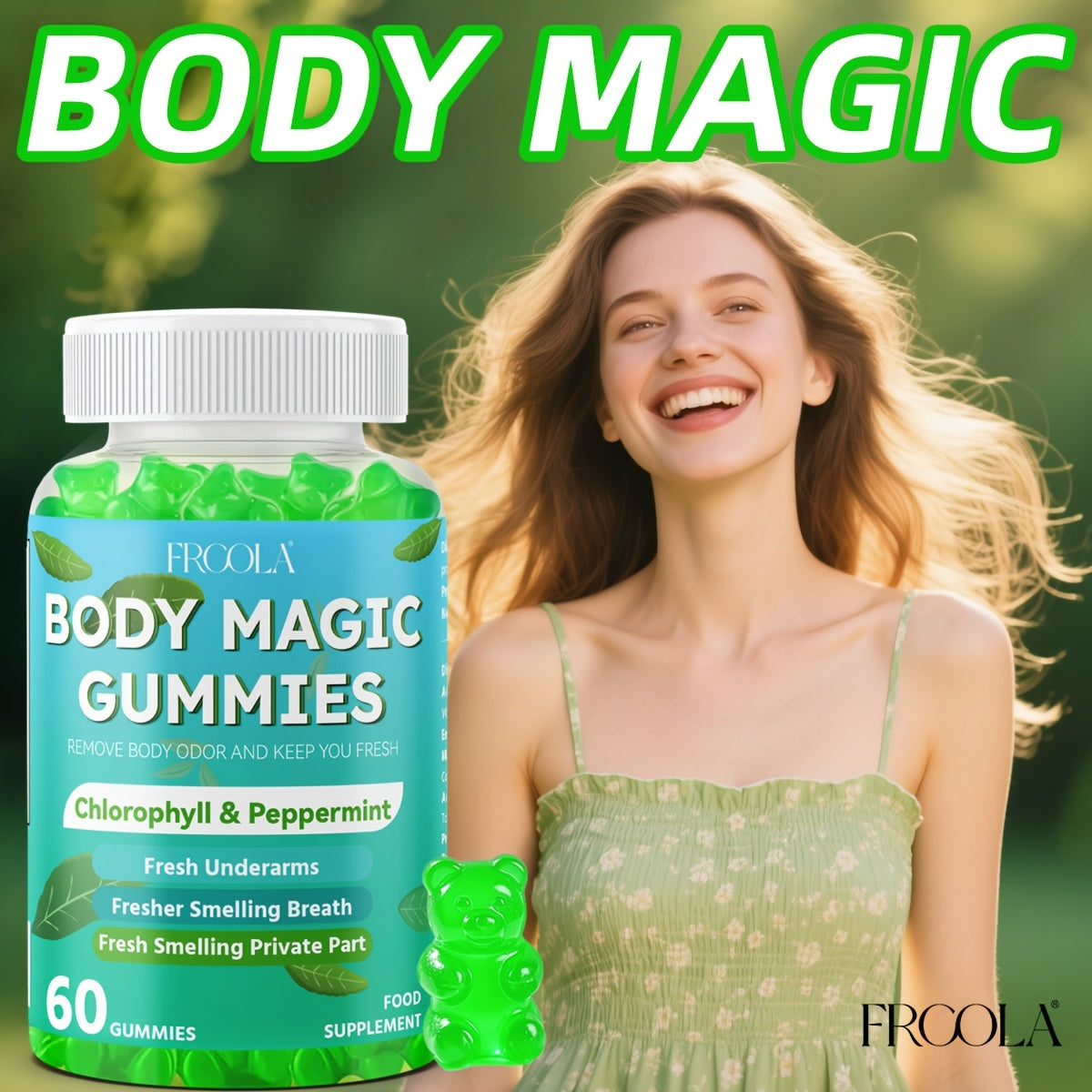 Natural Chlorophyll Gummies - Chlorophyll Daily 60 Gummies, Freshens Breath, Natural Body Deodorizing Supplement, Chlorophyll Herbal Gummies For Women And Men