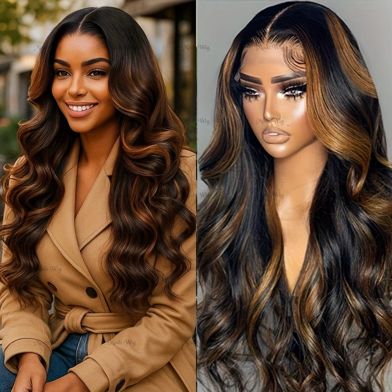 200% Density Human Hair Ombre Balayage Lace Front Wig with 13x6x1 HD T-Part Closure - Black to Blonde/Brown Highlights (P1B/2/30), Body Wave Multi-Ethnic Friendly Lace Wigs for Women, No Glue Needed
