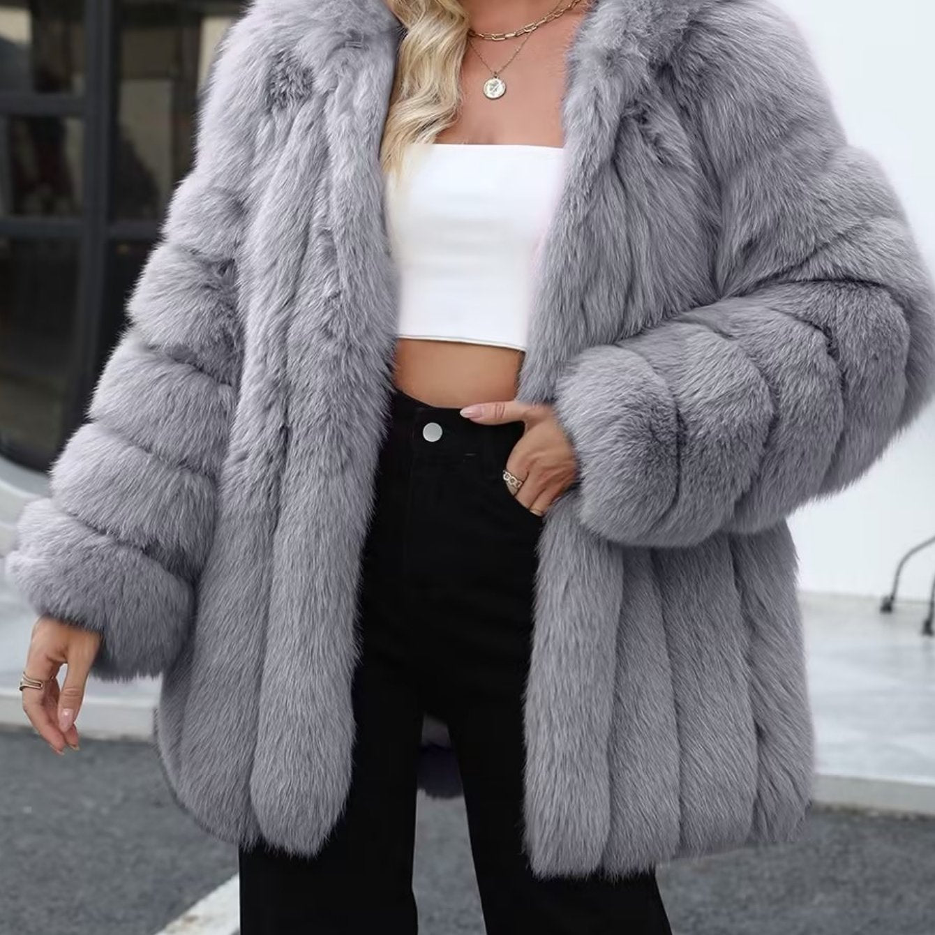 Plus Size, Plus-size Women's coat new European and American autumn winter faux fur warm fluffy plus-size Women's coat faux fox fur jacket fur winter wear plus-size fashion outwear