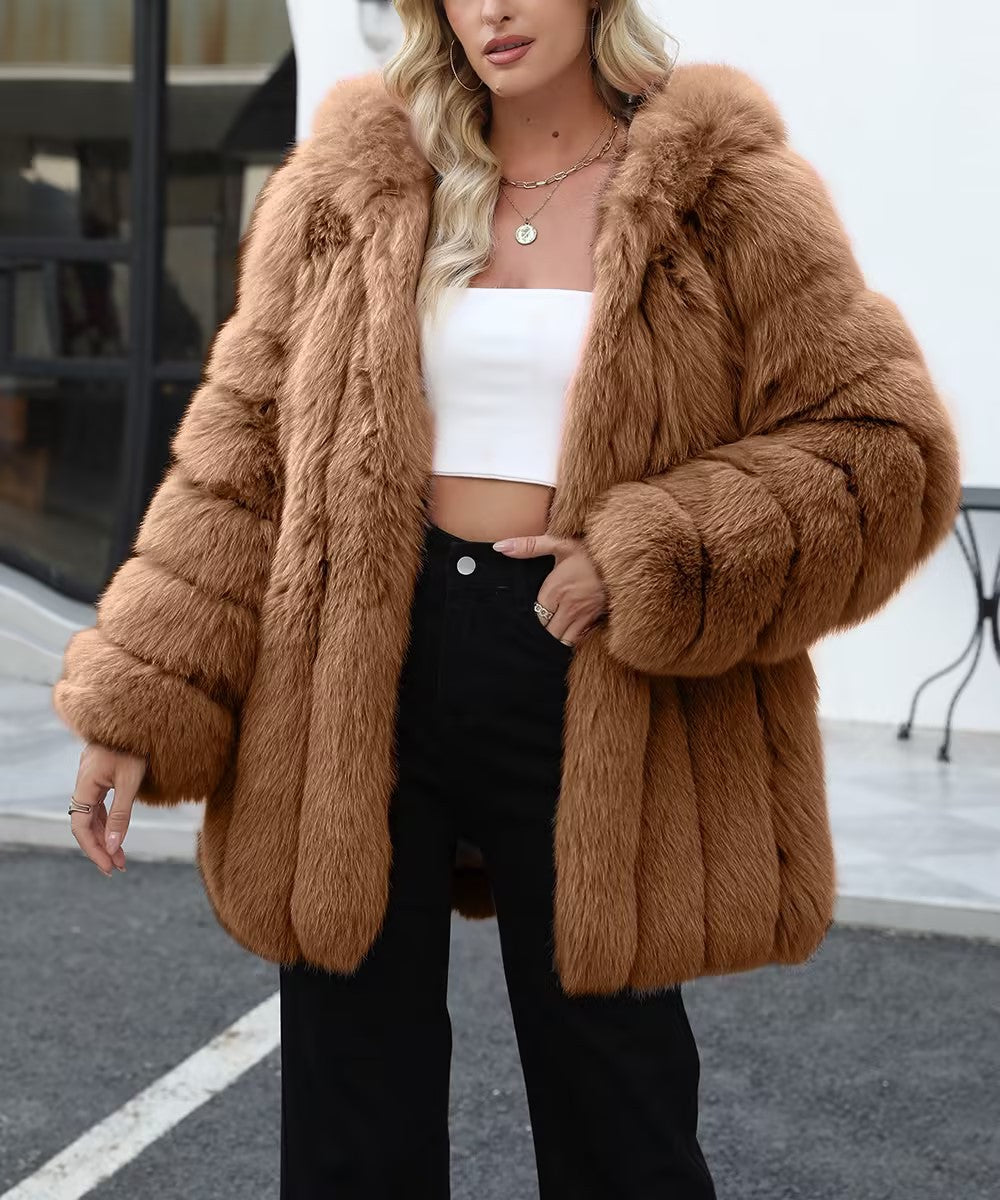 Plus Size, Plus-size Women's coat new European and American autumn winter faux fur warm fluffy plus-size Women's coat faux fox fur jacket fur winter wear plus-size fashion outwear