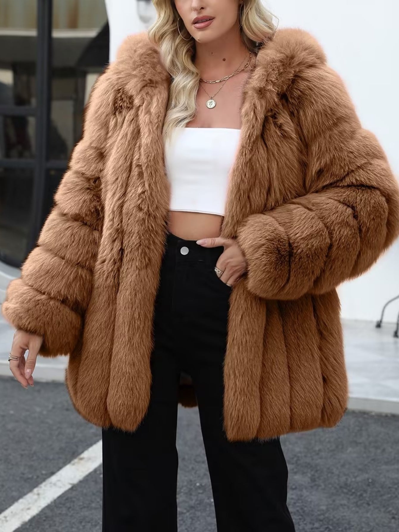 Plus Size, Plus-size Women's coat new European and American autumn winter faux fur warm fluffy plus-size Women's coat faux fox fur jacket fur winter wear plus-size fashion outwear