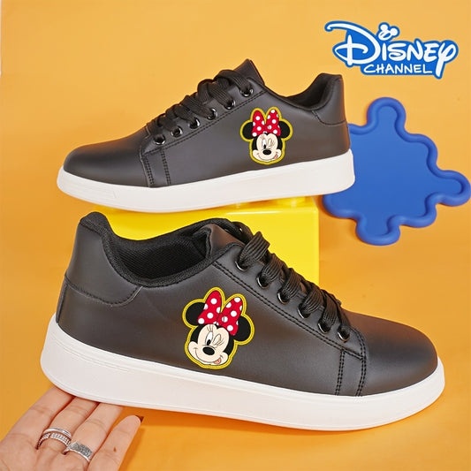 Disney Minnie Mouse Series Sneakers - Cute Print Low-Top Casual Shoes with Round Toe, Lightweight Microfiber Upper & EVA Sole, Perfect for Outdoor Activities, Family Gatherings, and Holiday Gifts, Black and White Styles Avail