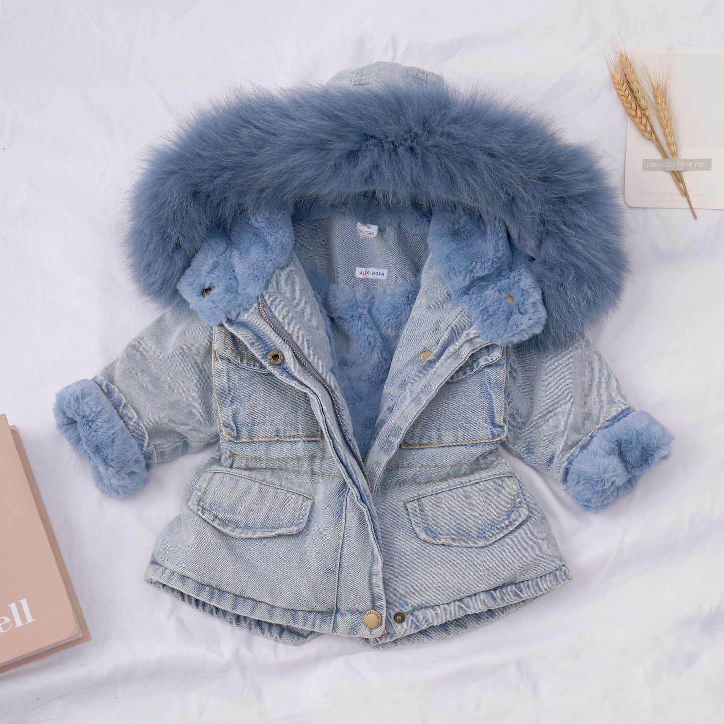 Holly Oversized Denim Fur Hooded Winter Coat Jacket