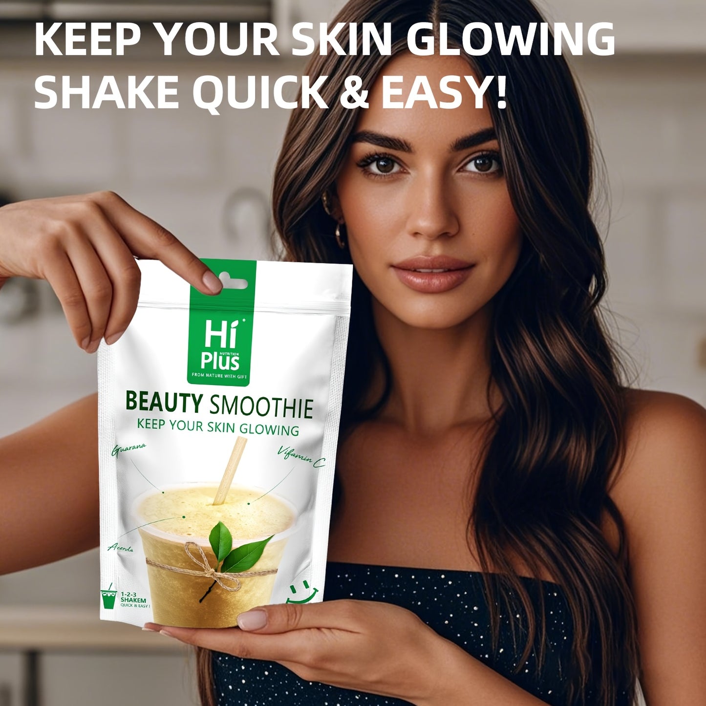 [HiPlus Energy Smoothie] HiPlus Energy Energy Smoothie Powder 5.29 Oz | Multivitamin Mineral With Vitamins A, C, D, E, B12, Zinc, And More | Fresh West Indian Cherries For Baking, Inca Fruit Peas, Collagen For Radiance And Su