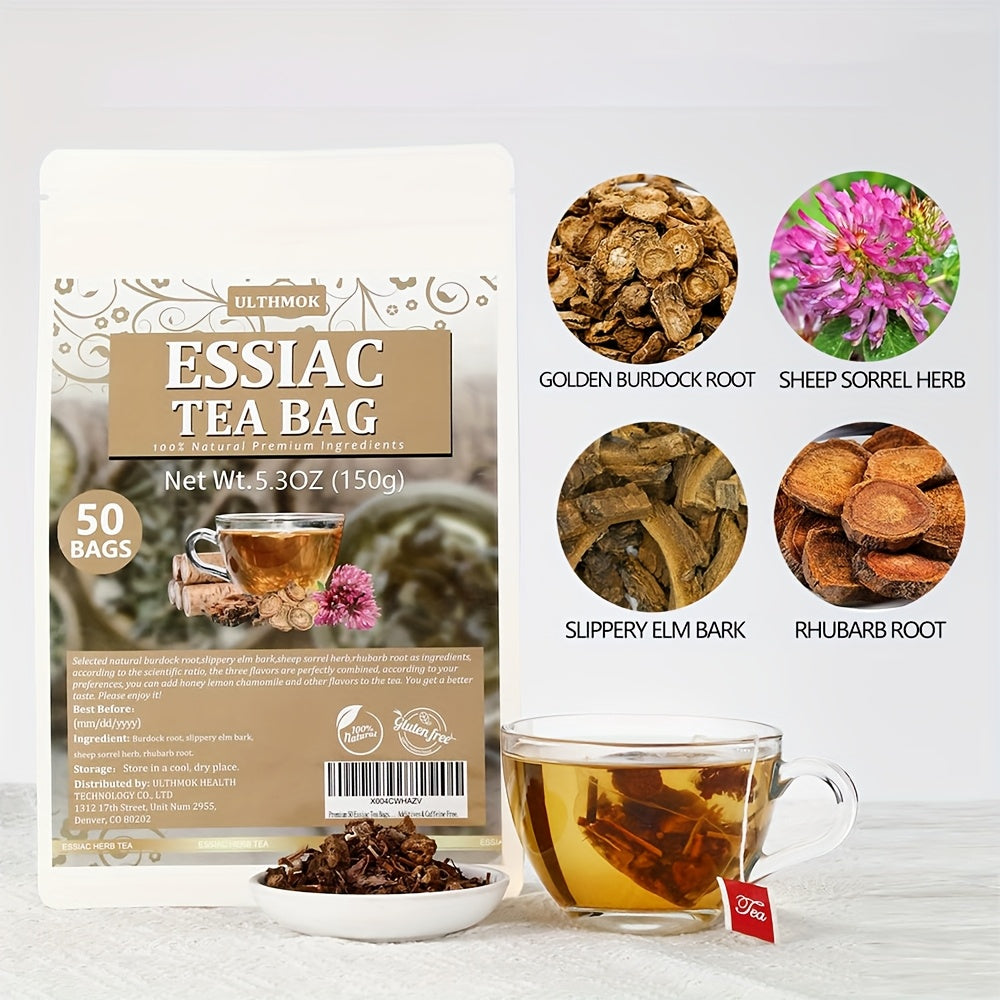 Premium 50 Nurse Tea Tea Bags, Burdock Root, Elm Bark, Rhubarb Root, and Plantain Mixed Vitality Tea, No Additives or Caffeine, Suitable for Mental and Soul Health