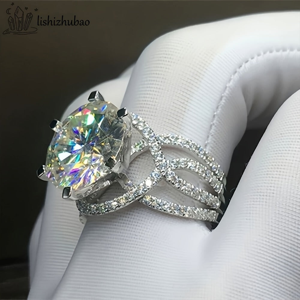 1PC S925 Silver Inlaid 4 Carat Moissanite Ring Fashion Retro Flowers Lotus Shape Elegant Temperament Men And Women Alike Gift For Your Favourite Her Him Holiday Gift Valentine's Day Anniversary Gift