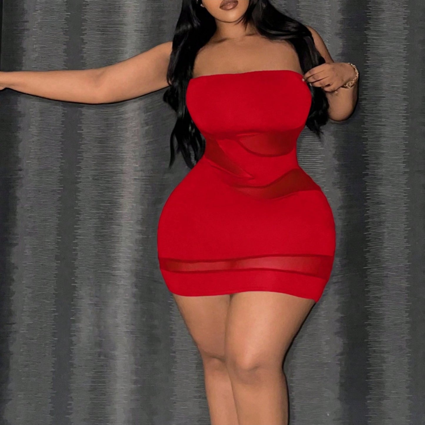 Slim-Fit Red Bustier Mini Dress for Women/ Strapless Seamless Stretch Bodycon Tube Top
