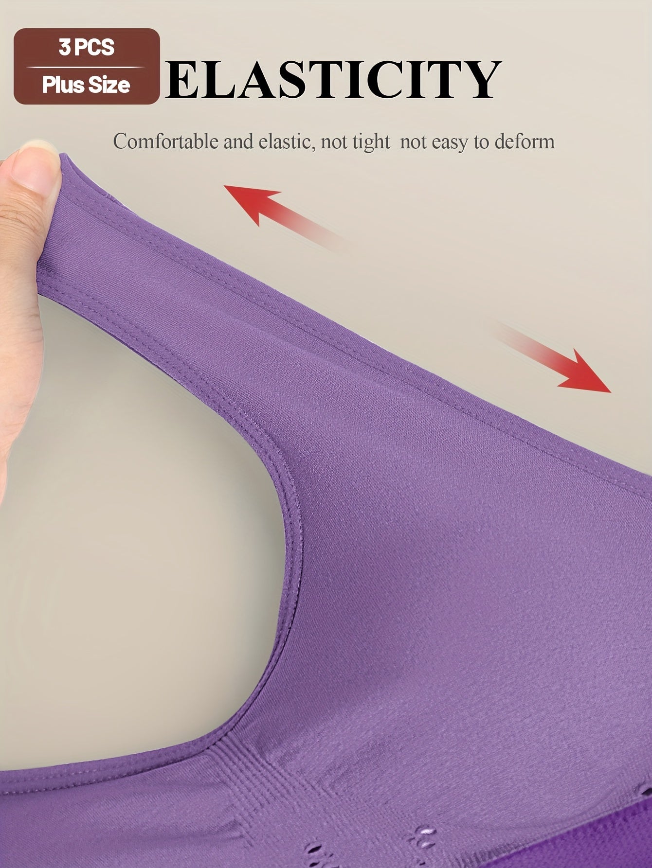 3 Sets Plus Size Simple Underwear Set, Women'S Solid Hollow Out Seamless Tank Bra & Boyshorts Underwear Set