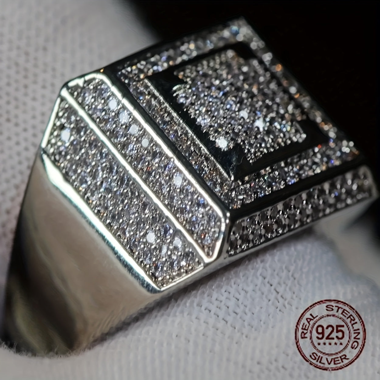 Noble 925 Sterling 925 Silver Rings for Men Dazzling Synthetic Zirconia Geometric Square Trendy Punk Wedding Business Ring Jewelry