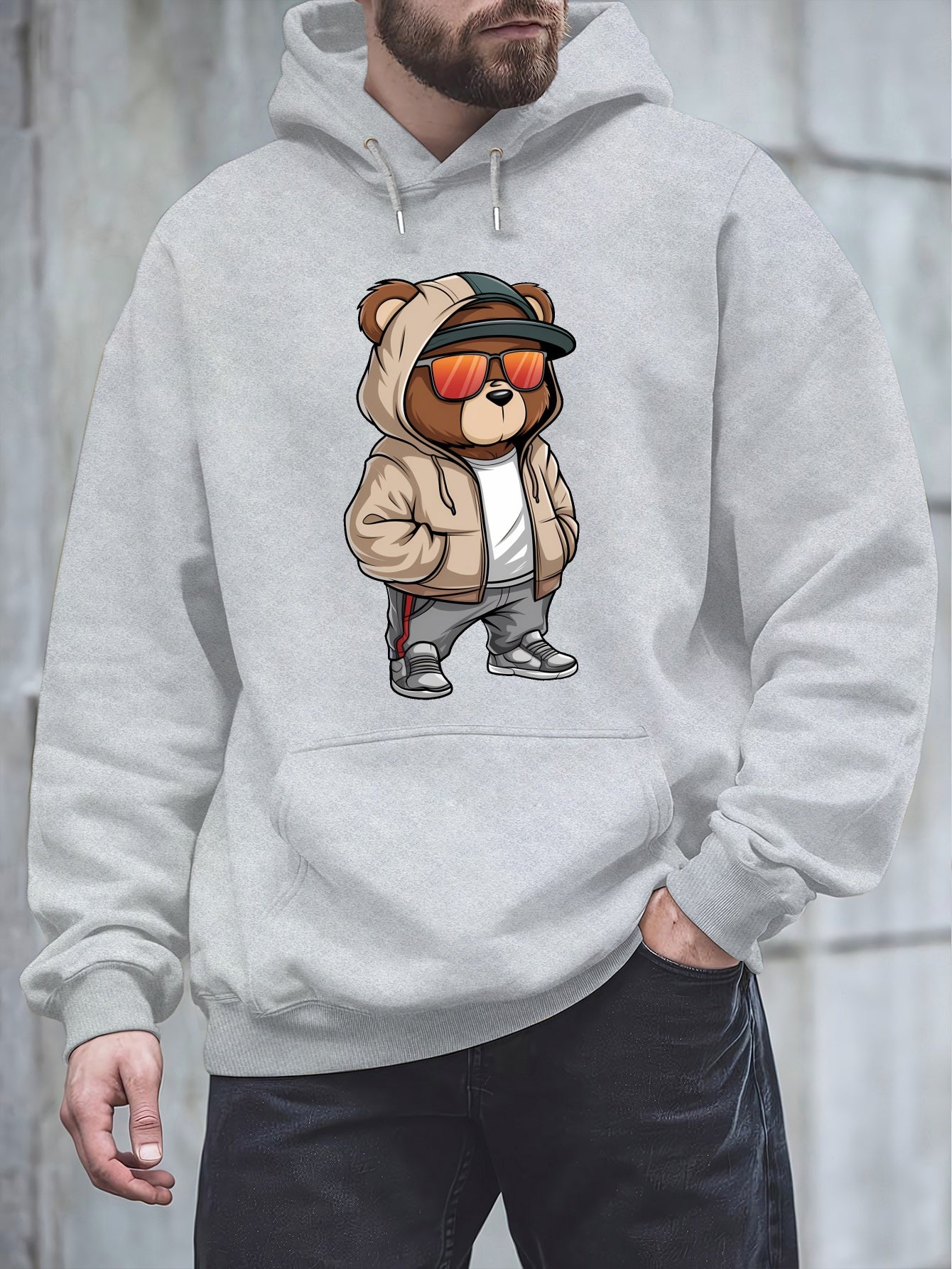 Cool Bear 2024 New Printed Autumn And Winter Plush Men'S Versatile Sweater with Dalian Hat, Fashion Brand for Spring And Autumn, Plus Size