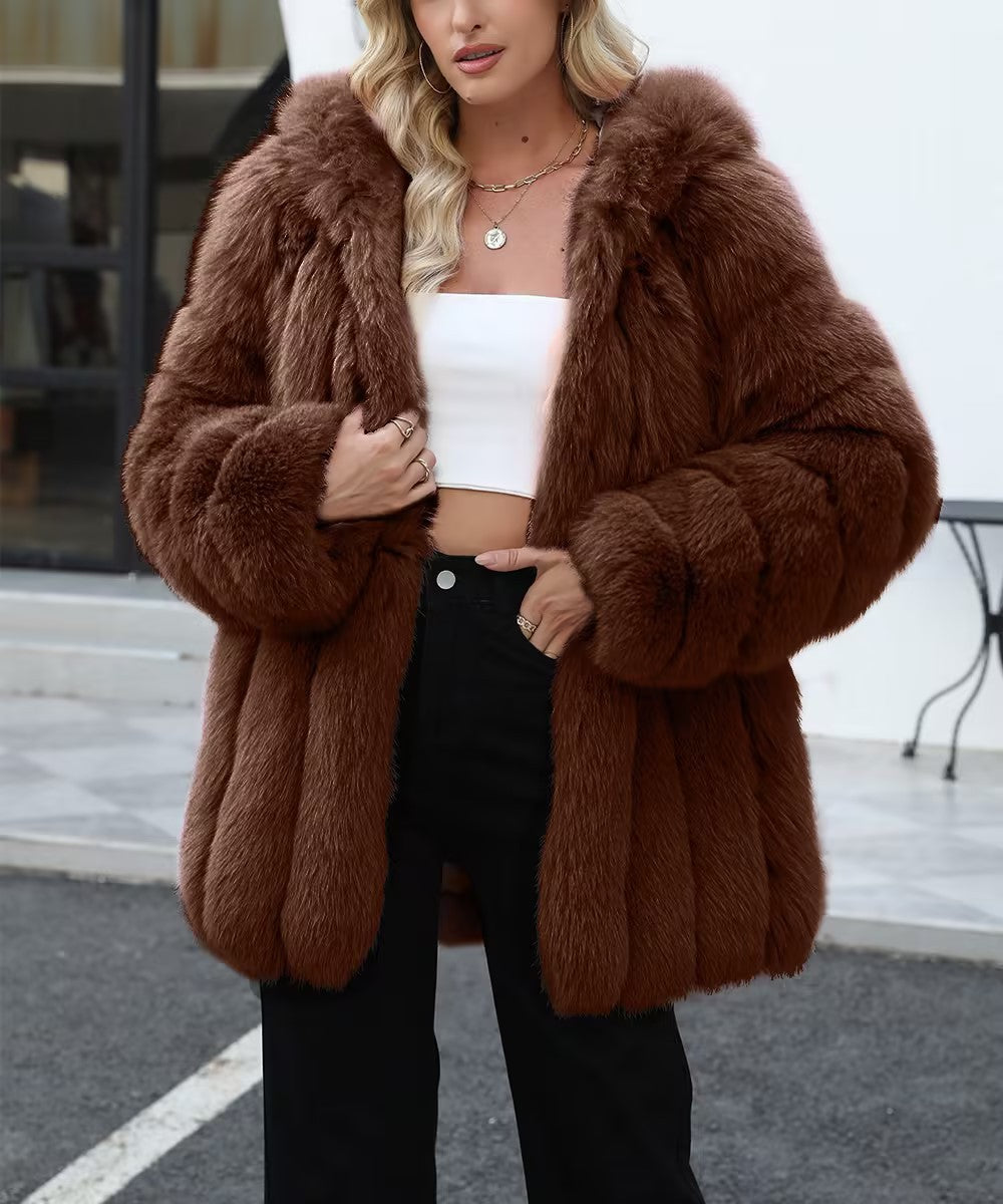 Plus Size, Plus-size Women's coat new European and American autumn winter faux fur warm fluffy plus-size Women's coat faux fox fur jacket fur winter wear plus-size fashion outwear