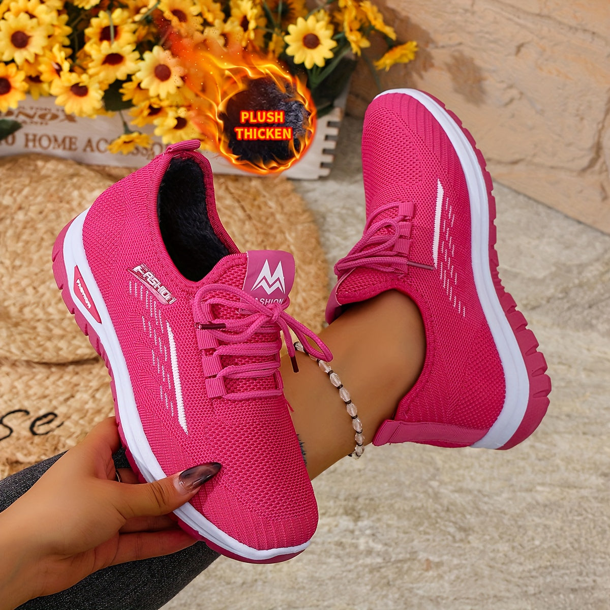 [Autumn And Winter ]Orange Fleece-Lined Warm Shoes, Thickened Cushioning Shoes Exclusive for Winter, Orange And Purple Spliced Lace-Up Trendy Warm Sports Shoes, White Casual Shoes, Shoes For Women/elegant Shoes For Women, Sea