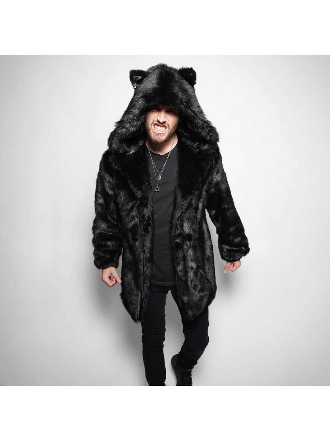 New European and American Style Faux Fur Coat for Men Winter Casual Warm Mink Fur Long Coat with Hood