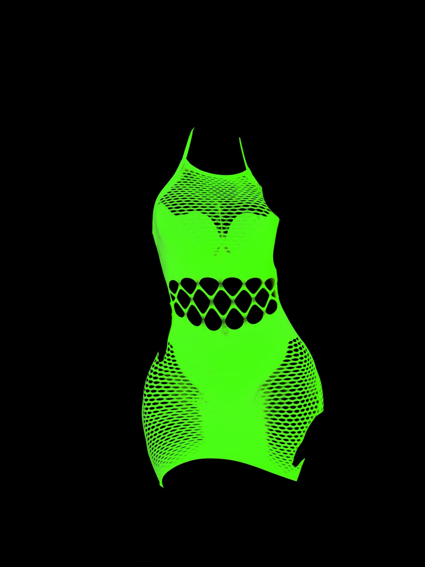 Women'S Plus Size Sexy Lace Fishnet Dress - Neon Green Cut-Out Halter Neck Bodycon Mini Dress with Sheer Mesh Panels, High Elasticity & Form-Fitting Design for Night Out, Parties, Special Occasions, Sexy Party Dress, Nightlif