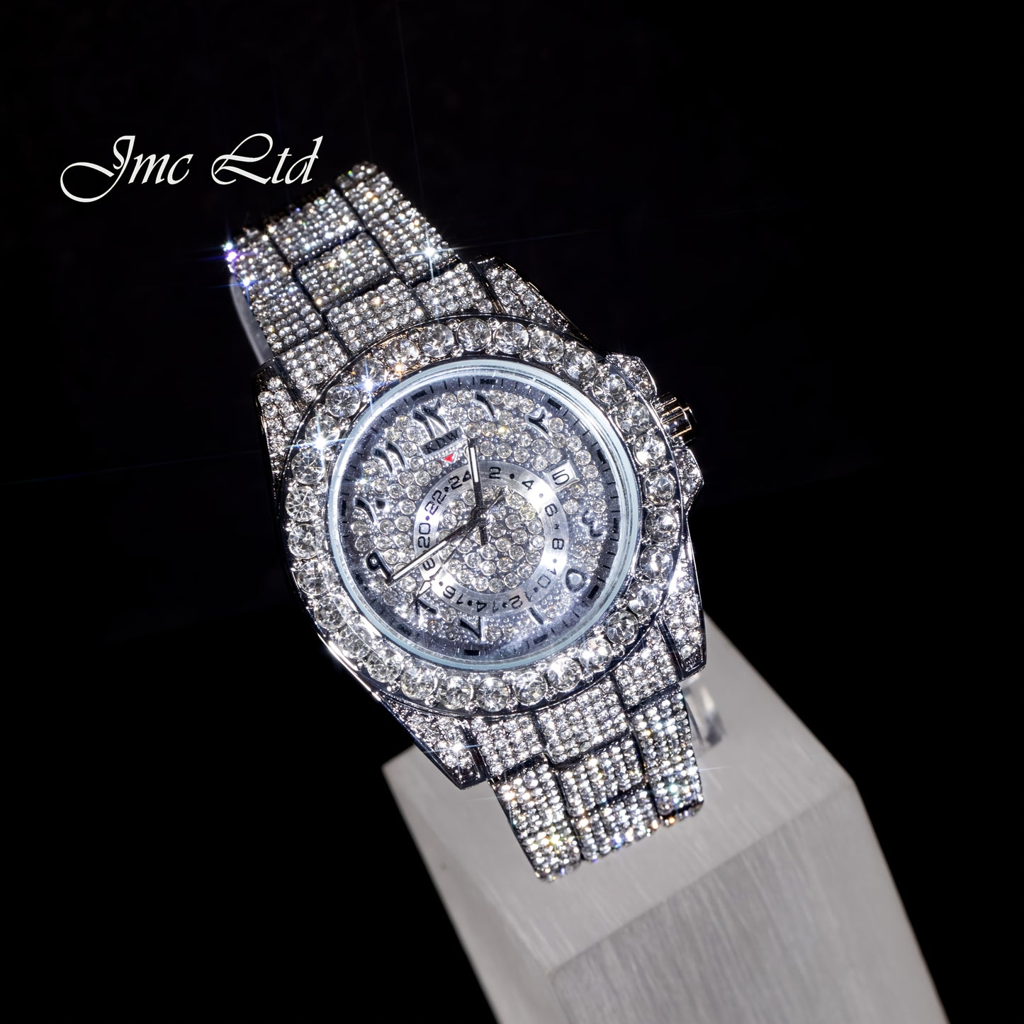 Luxury Hip Hop Rhinestone Watch for Men - West Coast Style Mechanical Automatic Wristwatch with Glowing Dial, Rhinestone-Studded Band & No Battery Needed - Perfect Christmas Valentine's Thanksgiving Gifts for Him, Statement J